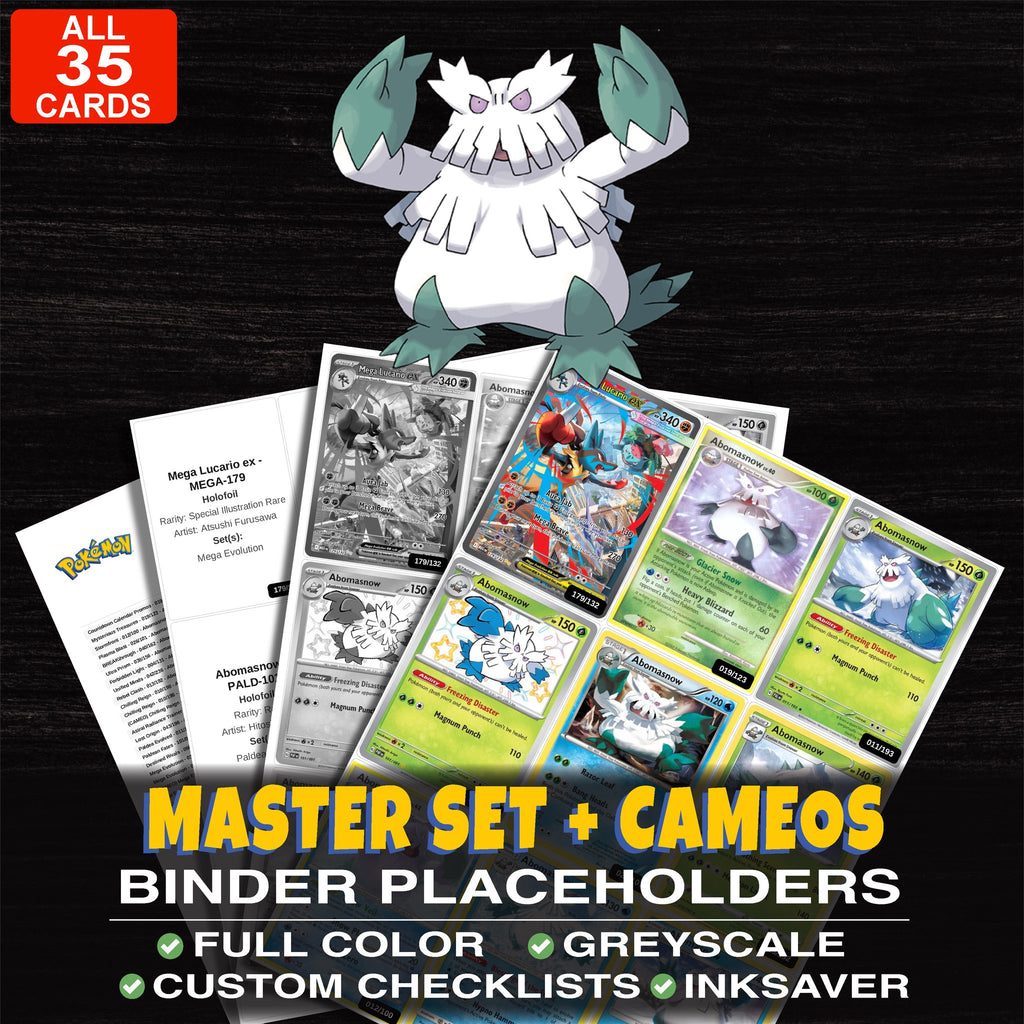 Every Abomasnow Pokemon card ever made - master set binder placeholders with Abomasnow