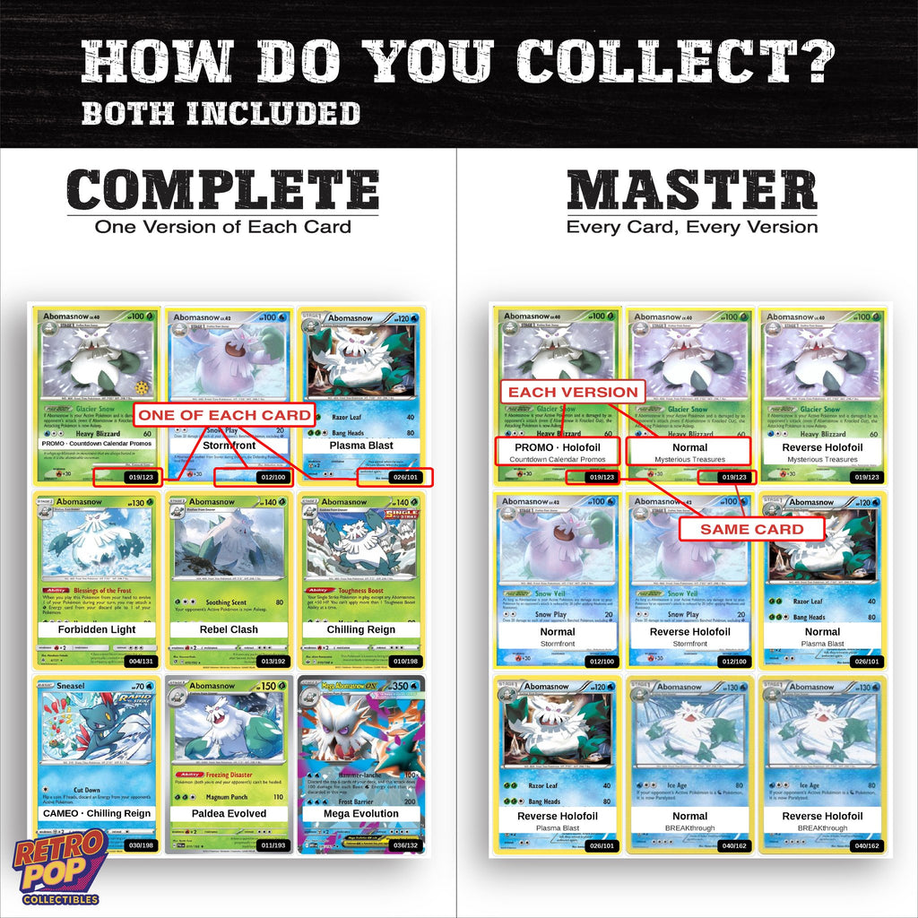 Complete Set vs Master Set versions of the Abomasnow binder placeholders