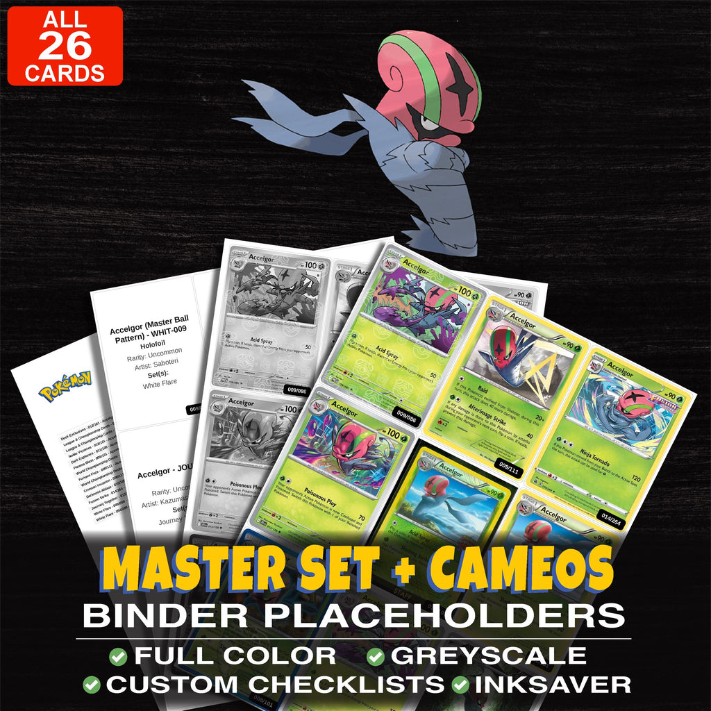 Every Accelgor Pokemon card ever made - master set binder placeholders with Accelgor