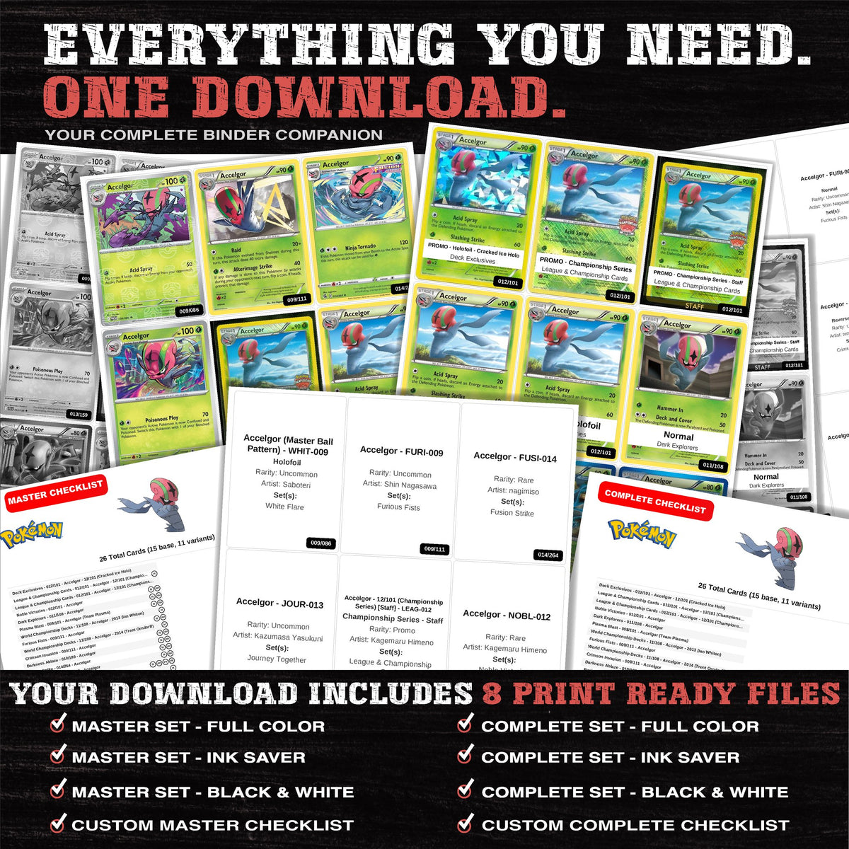 Everything included in the Accelgor master set download - 8 PDF files