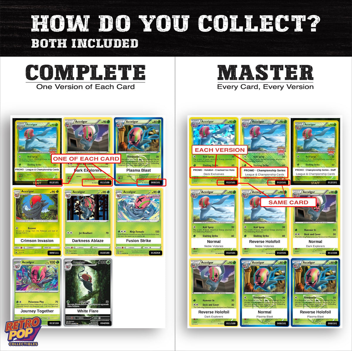Complete Set vs Master Set versions of the Accelgor binder placeholders