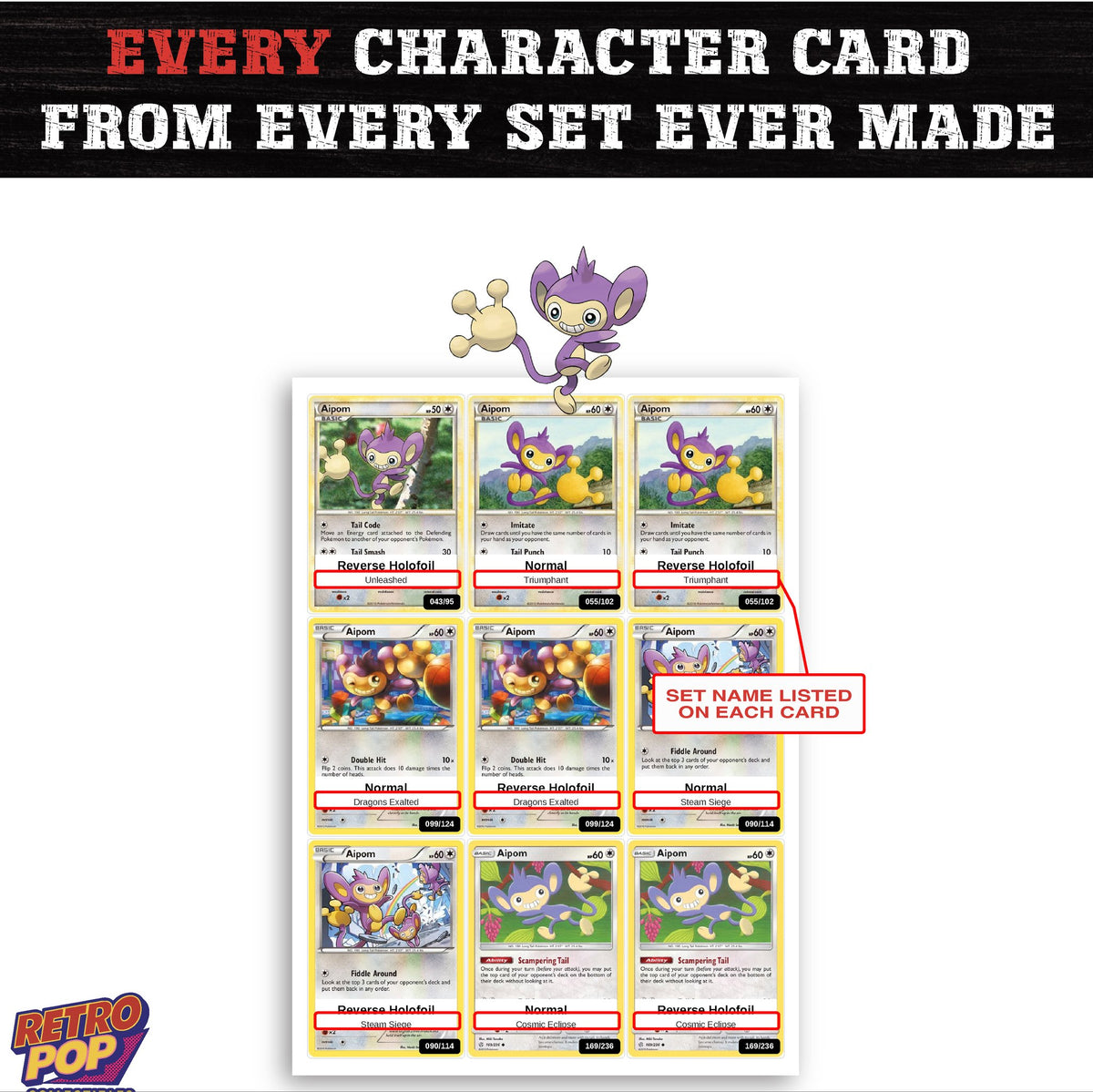 Aipom card collection preview - every set Aipom appears in