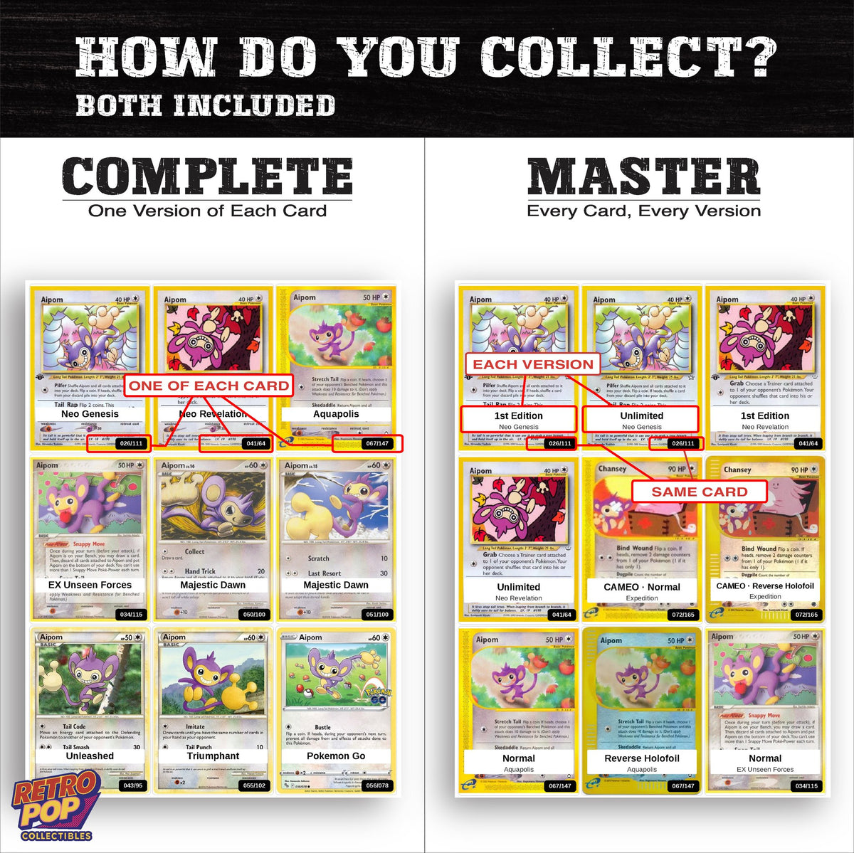 Complete Set vs Master Set versions of the Aipom binder placeholders