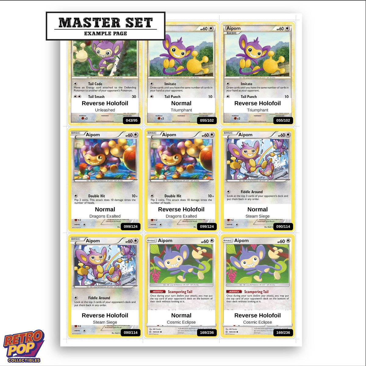 Printed Aipom Pokemon placeholders in binder - real photo 3