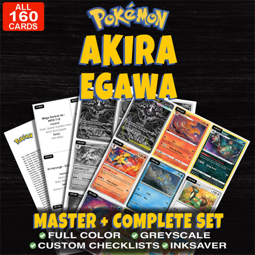 Every Akira Egawa Pokemon card ever made - master set binder placeholders with the Arceus VSTAR gold secret