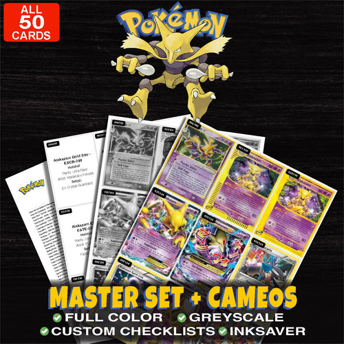 Every Alakazam Pokemon card ever made - master set binder placeholders with Alakazam Gold Star