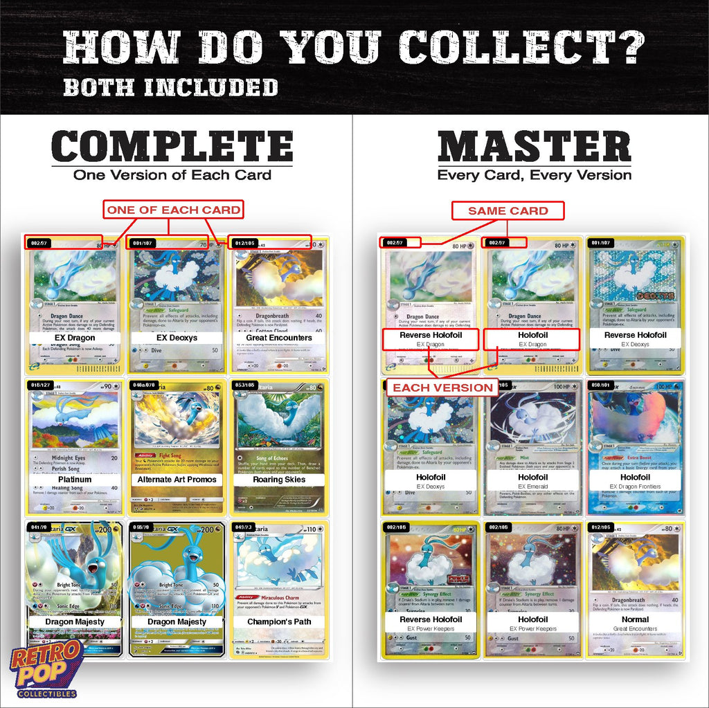 Complete Set vs Master Set versions of the Altaria binder placeholders