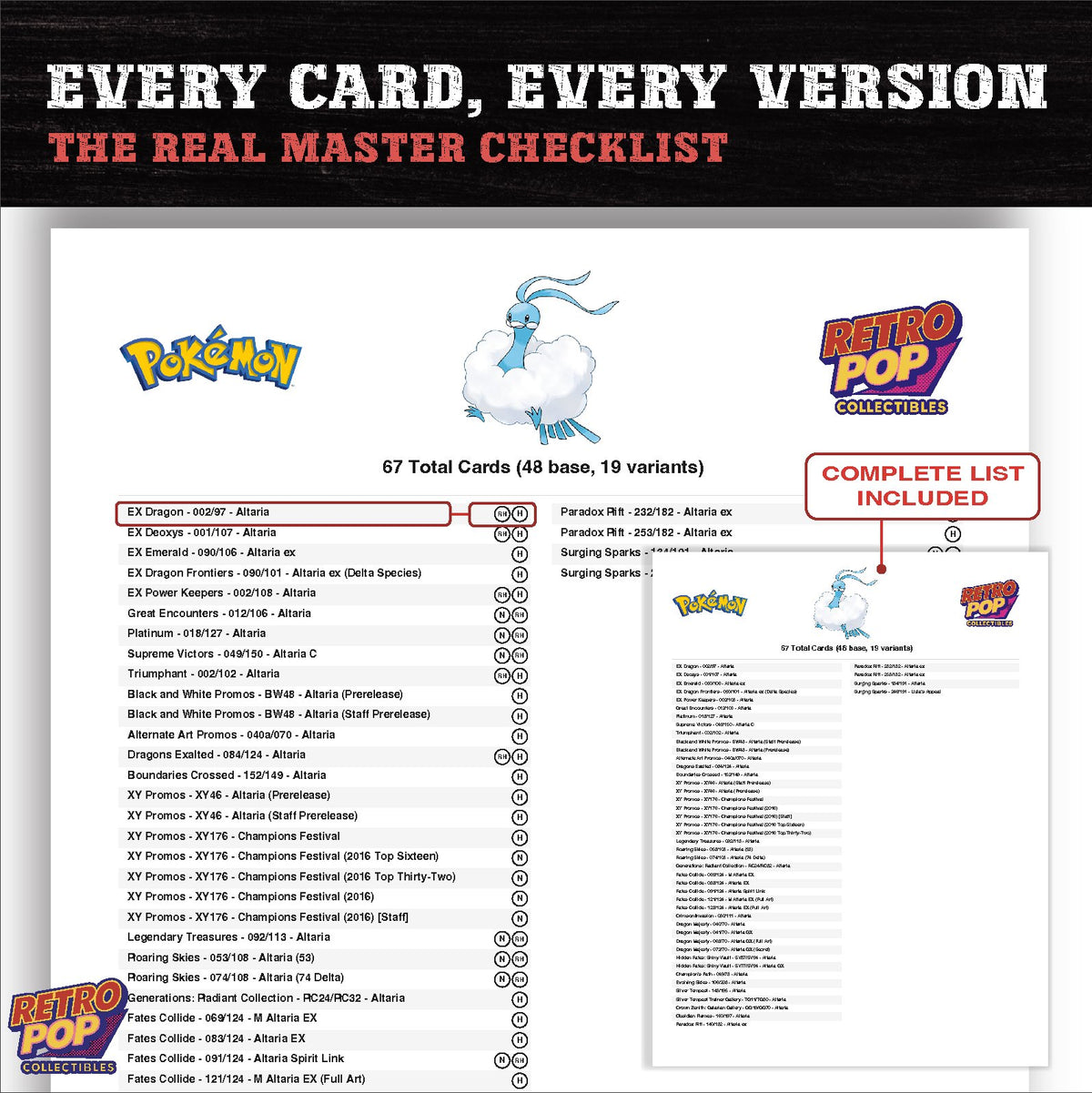 Altaria master set checklist PDF preview - every card listed