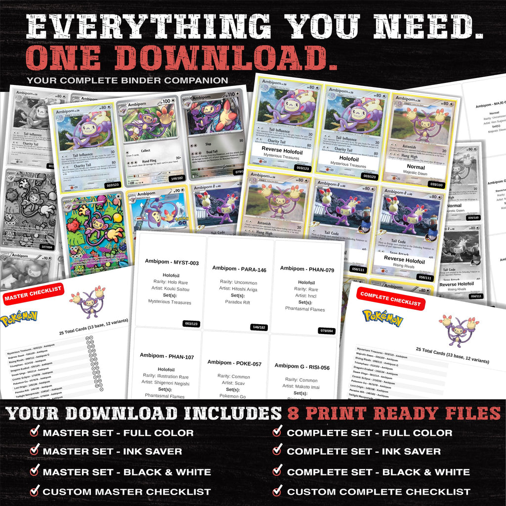 Everything included in the Ambipom master set download - 8 PDF files