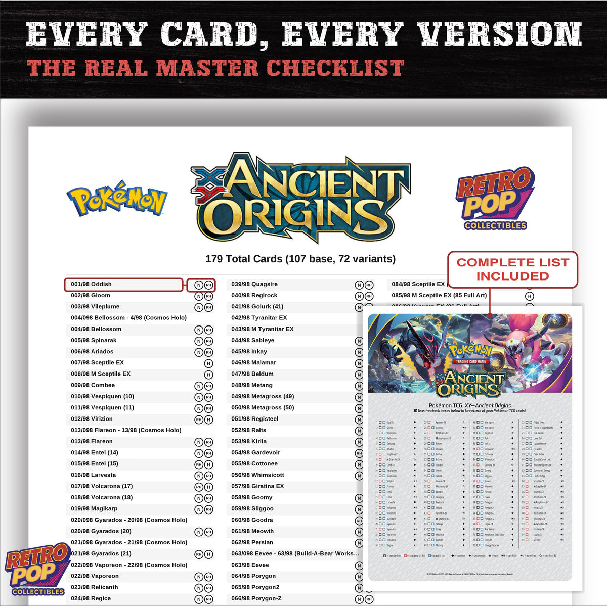 Ancient Origins Pokemon card checklist PDF preview