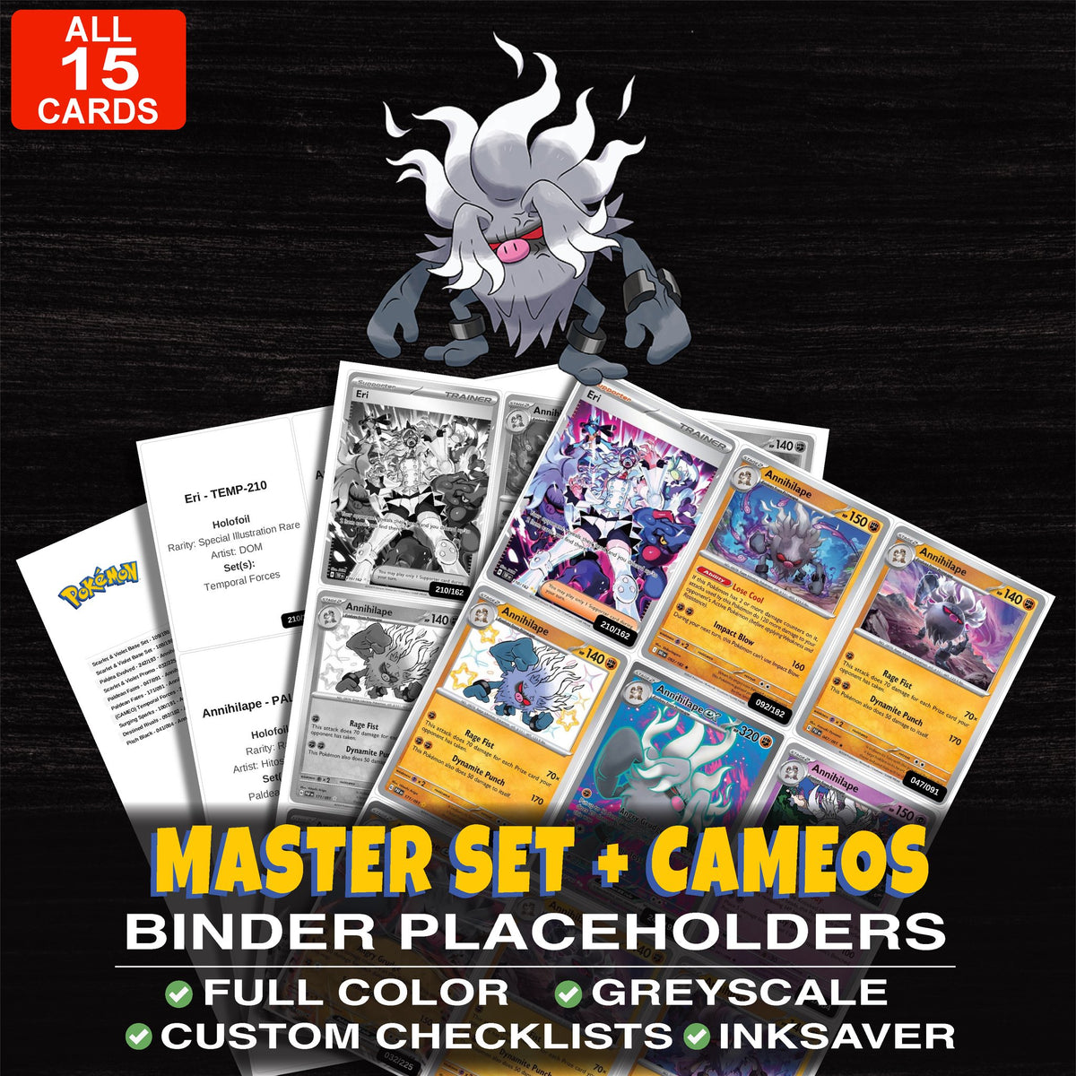 Every Annihilape Pokemon card ever made - master set binder placeholders with Annihilape ex