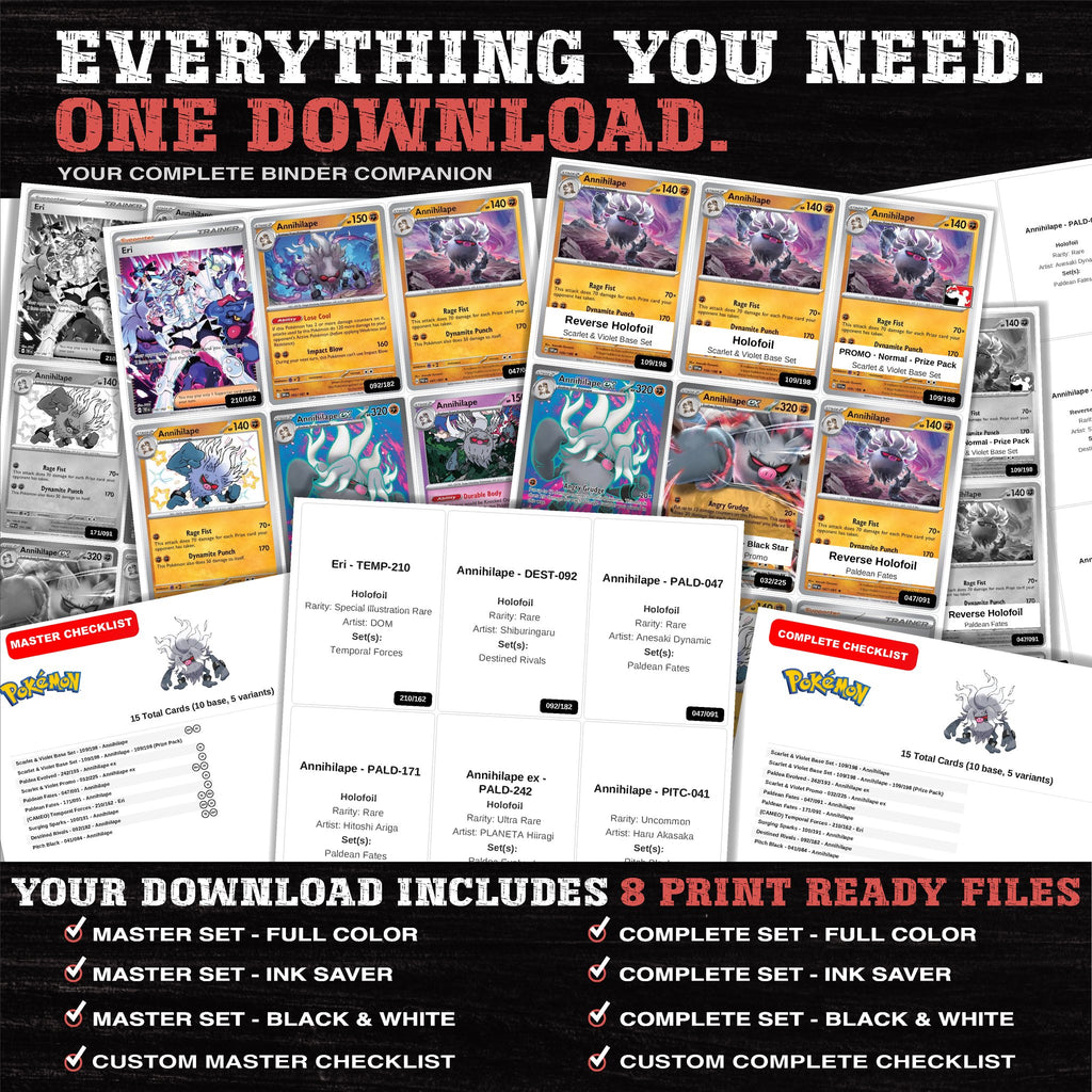 Everything included in the Annihilape master set download - 8 PDF files