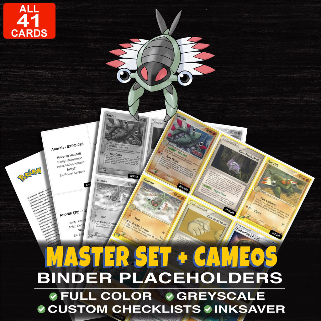 Every Anorith Pokemon card ever made - master set binder placeholders with Anorith (28)
