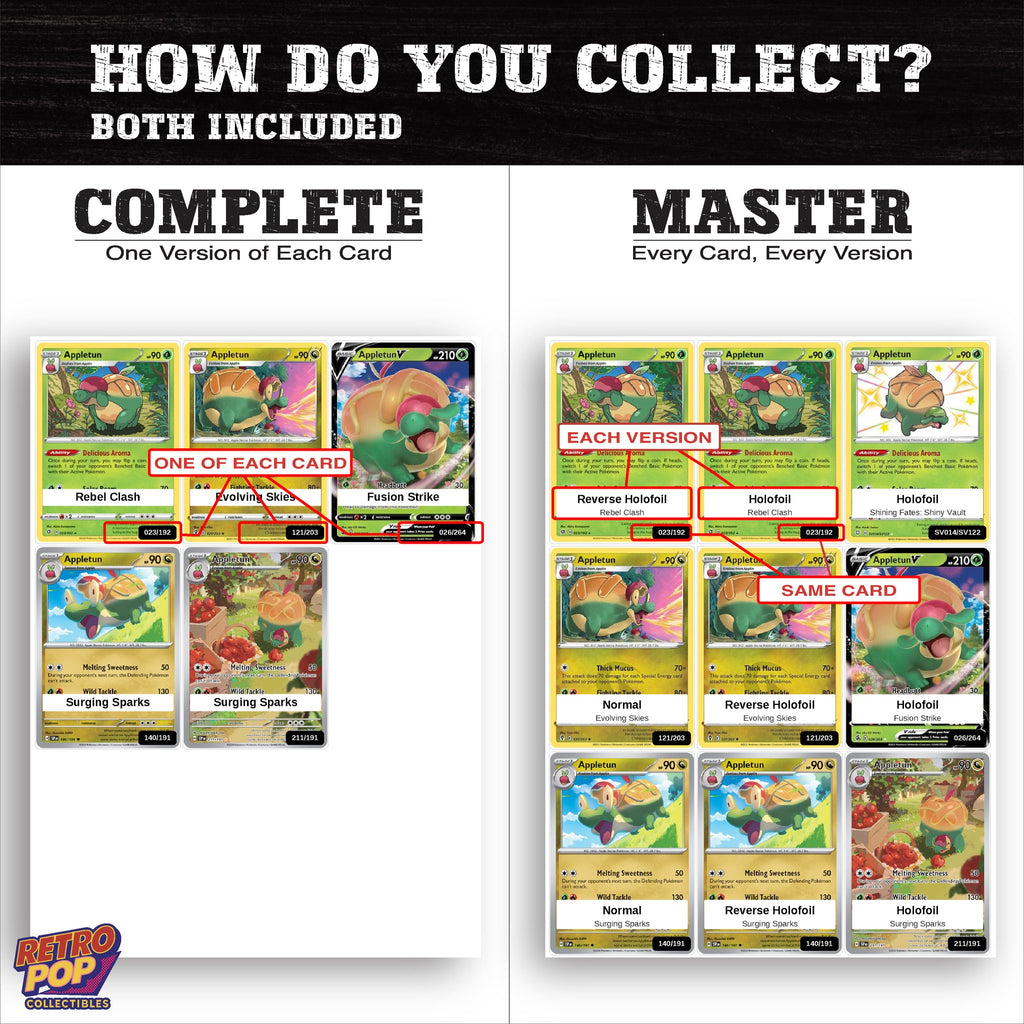 Complete Set vs Master Set versions of the Appletun binder placeholders