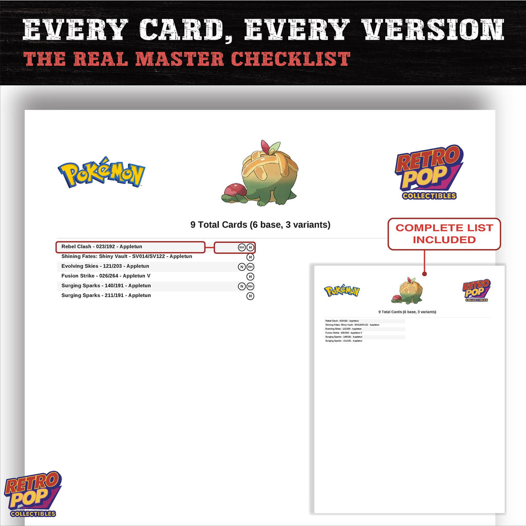 Appletun master set checklist PDF preview - every card listed