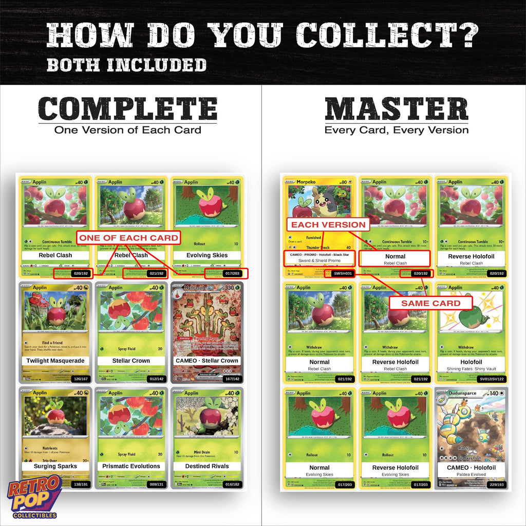 Complete Set vs Master Set versions of the Applin binder placeholders