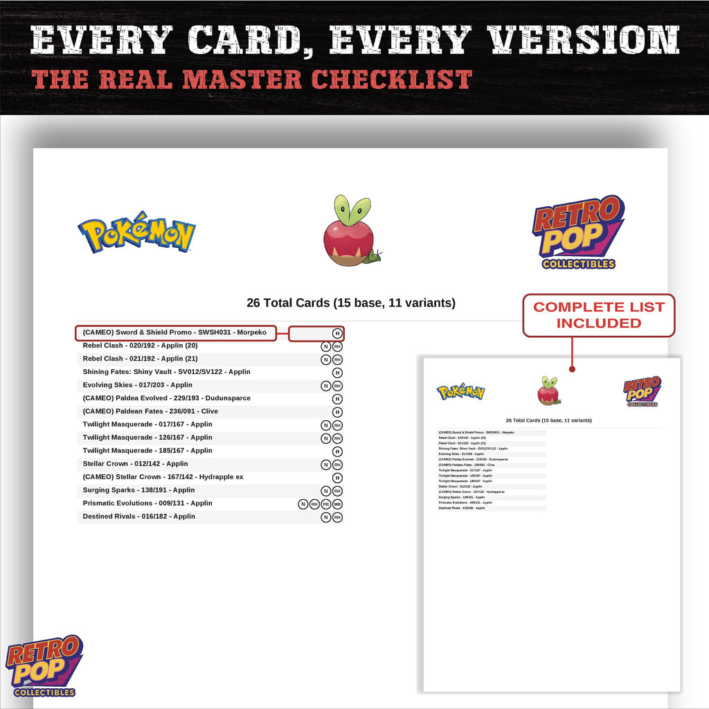 Applin master set checklist PDF preview - every card listed