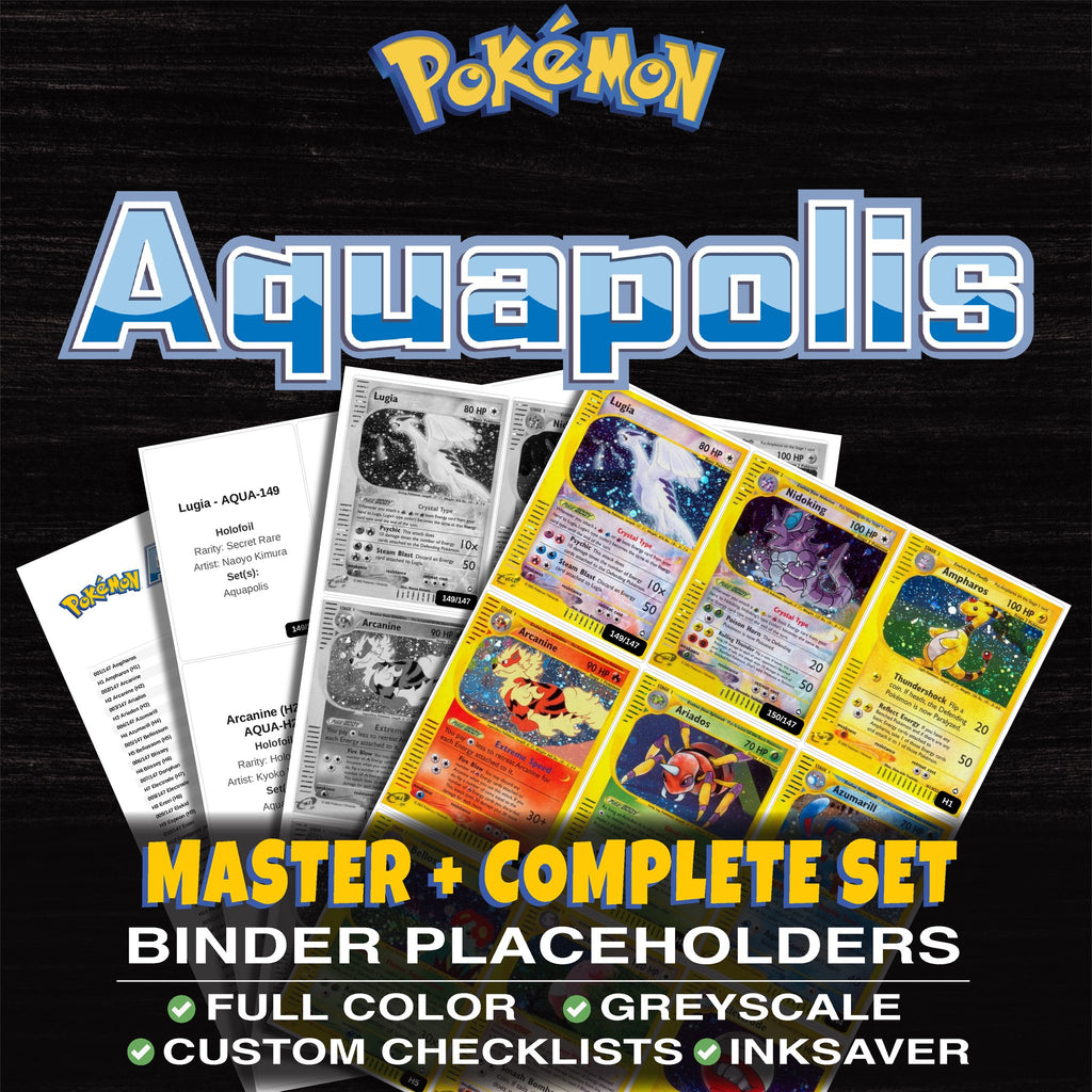 Aquapolis Pokemon binder placeholders printable PDF - includes Lugia