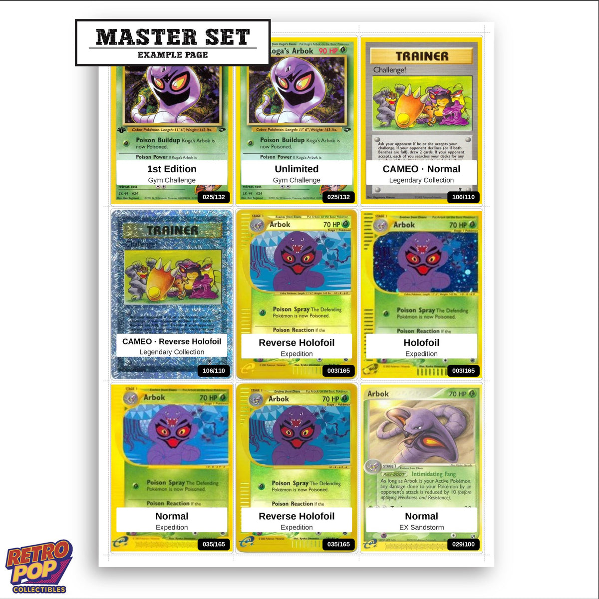 Printed Arbok Pokemon placeholders in binder - real photo 3