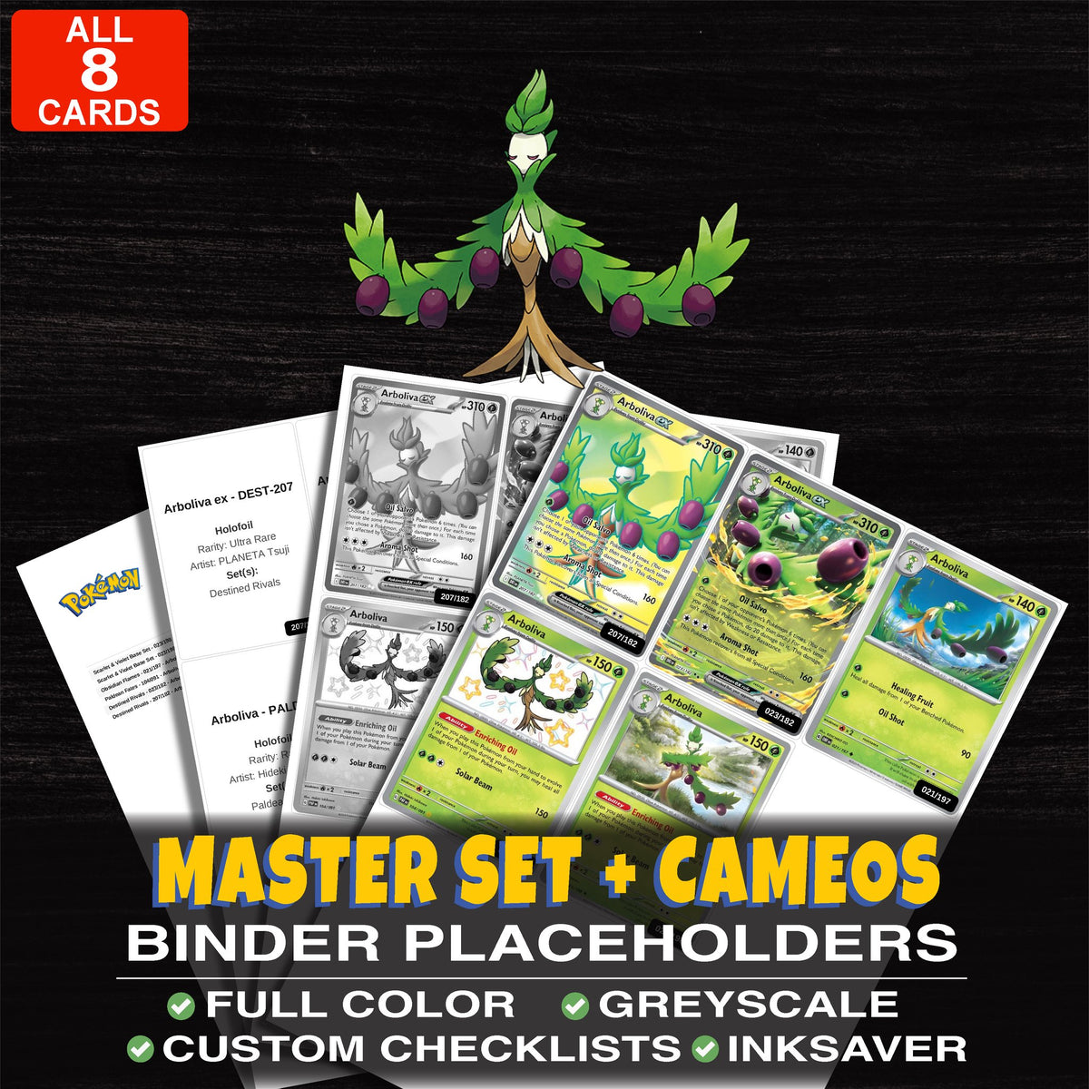 Every Arboliva Pokemon card ever made - master set binder placeholders with Arboliva ex