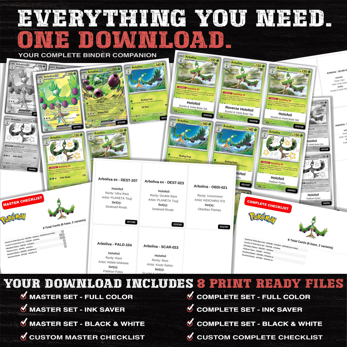 Everything included in the Arboliva master set download - 8 PDF files