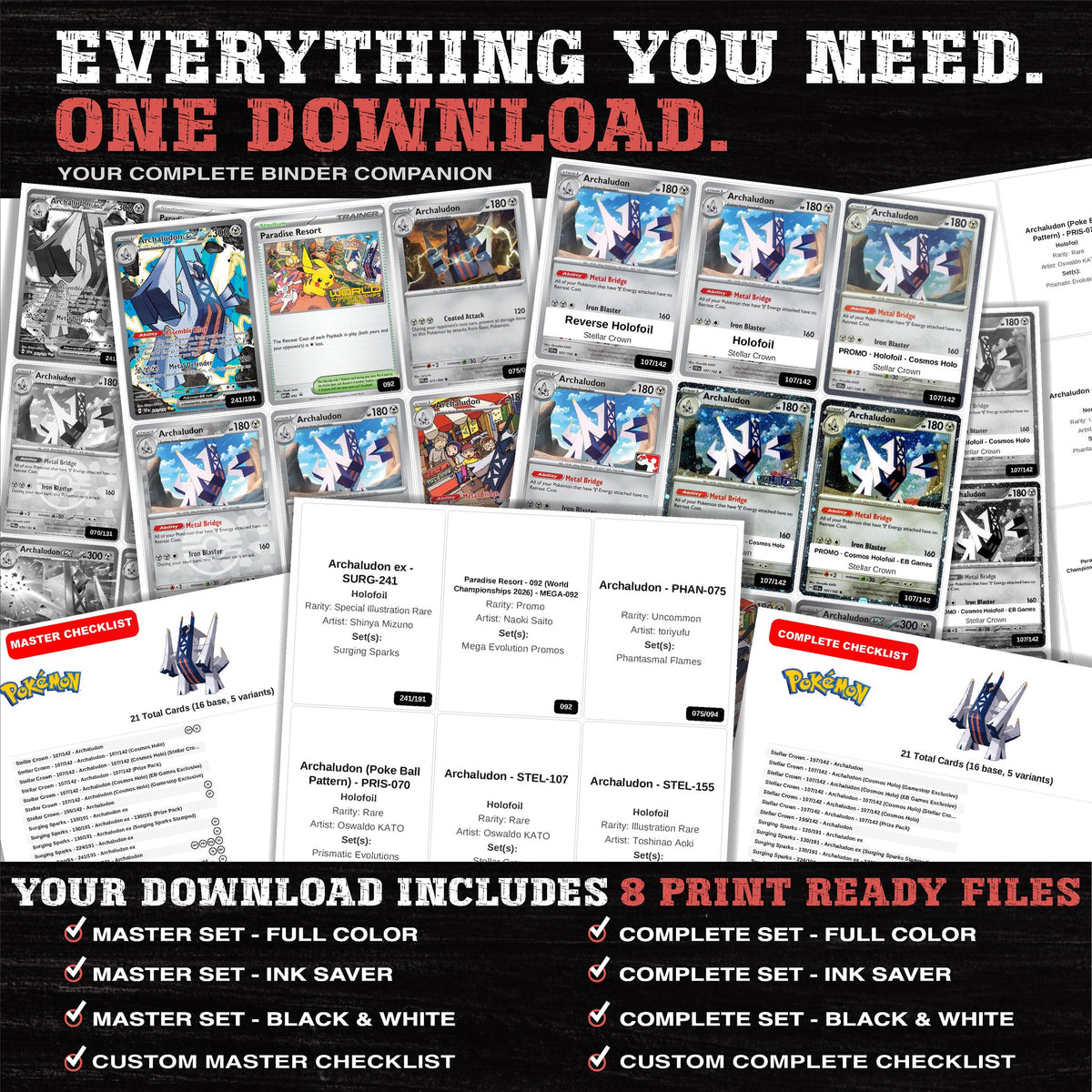 Everything included in the Archaludon master set download - 8 PDF files