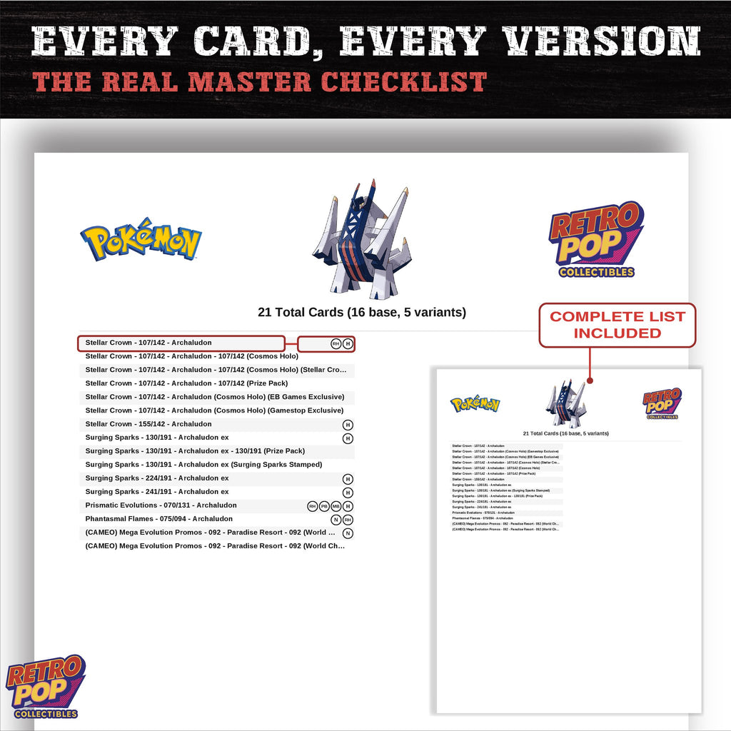 Archaludon master set checklist PDF preview - every card listed