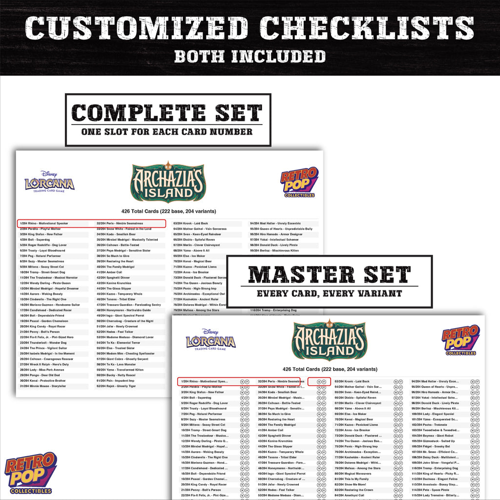 Archazia's Island Disney Lorcana card checklist PDF preview