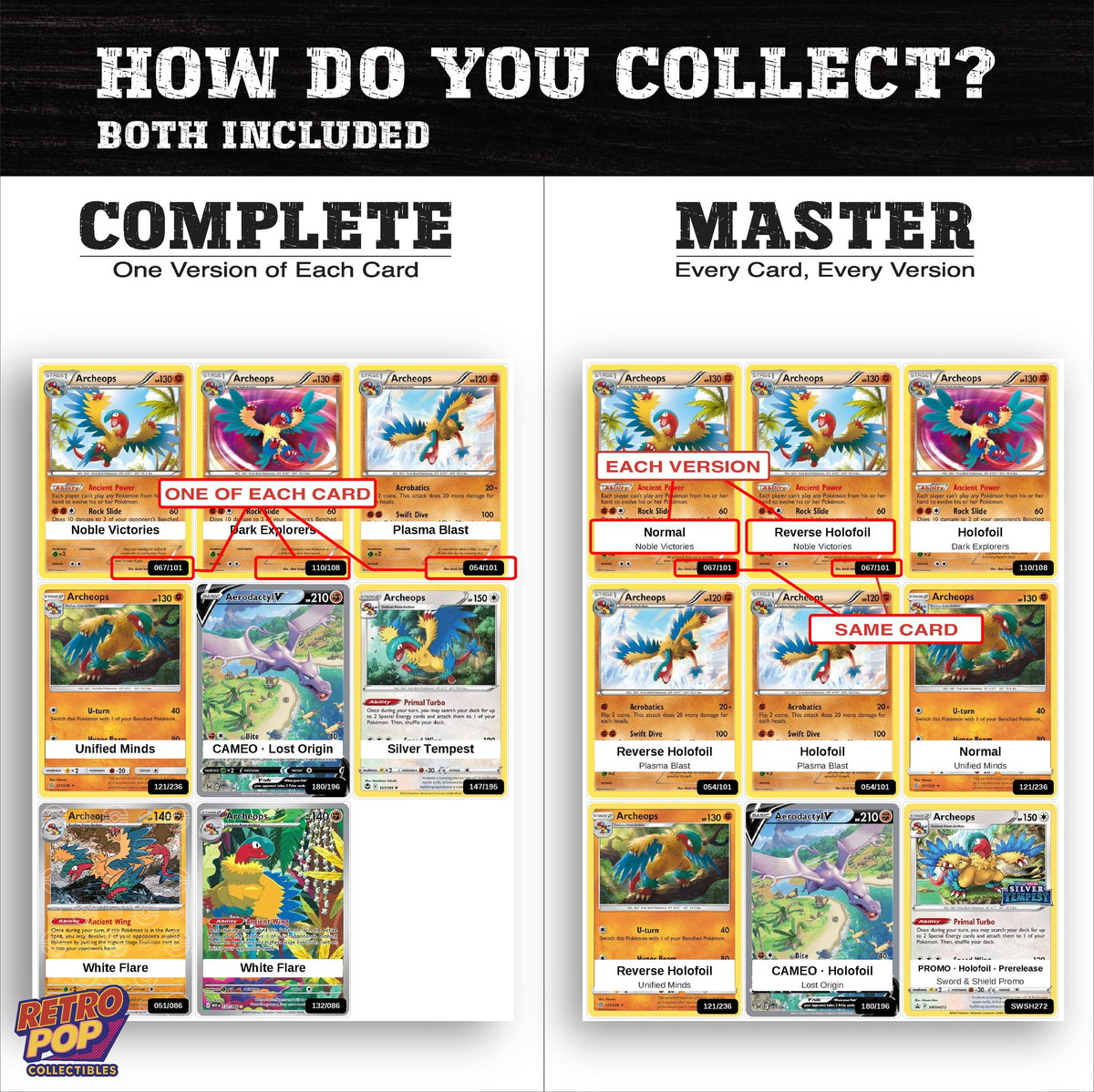 Complete Set vs Master Set versions of the Archeops binder placeholders