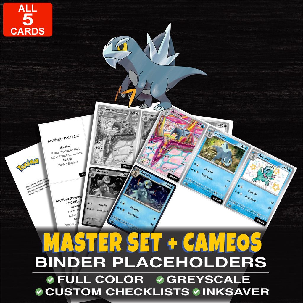 Every Arctibax Pokemon card ever made - master set binder placeholders with Arctibax