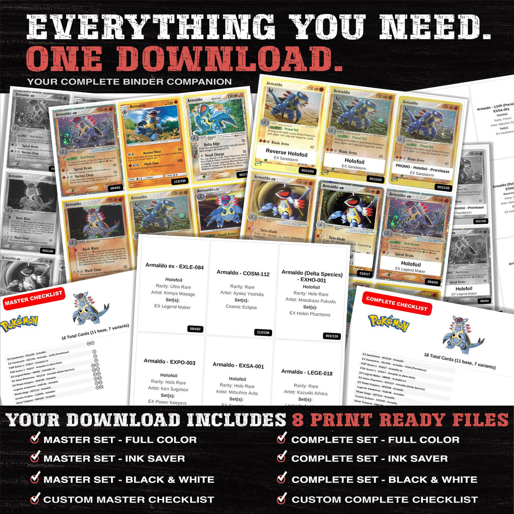 Everything included in the Armaldo master set download - 8 PDF files