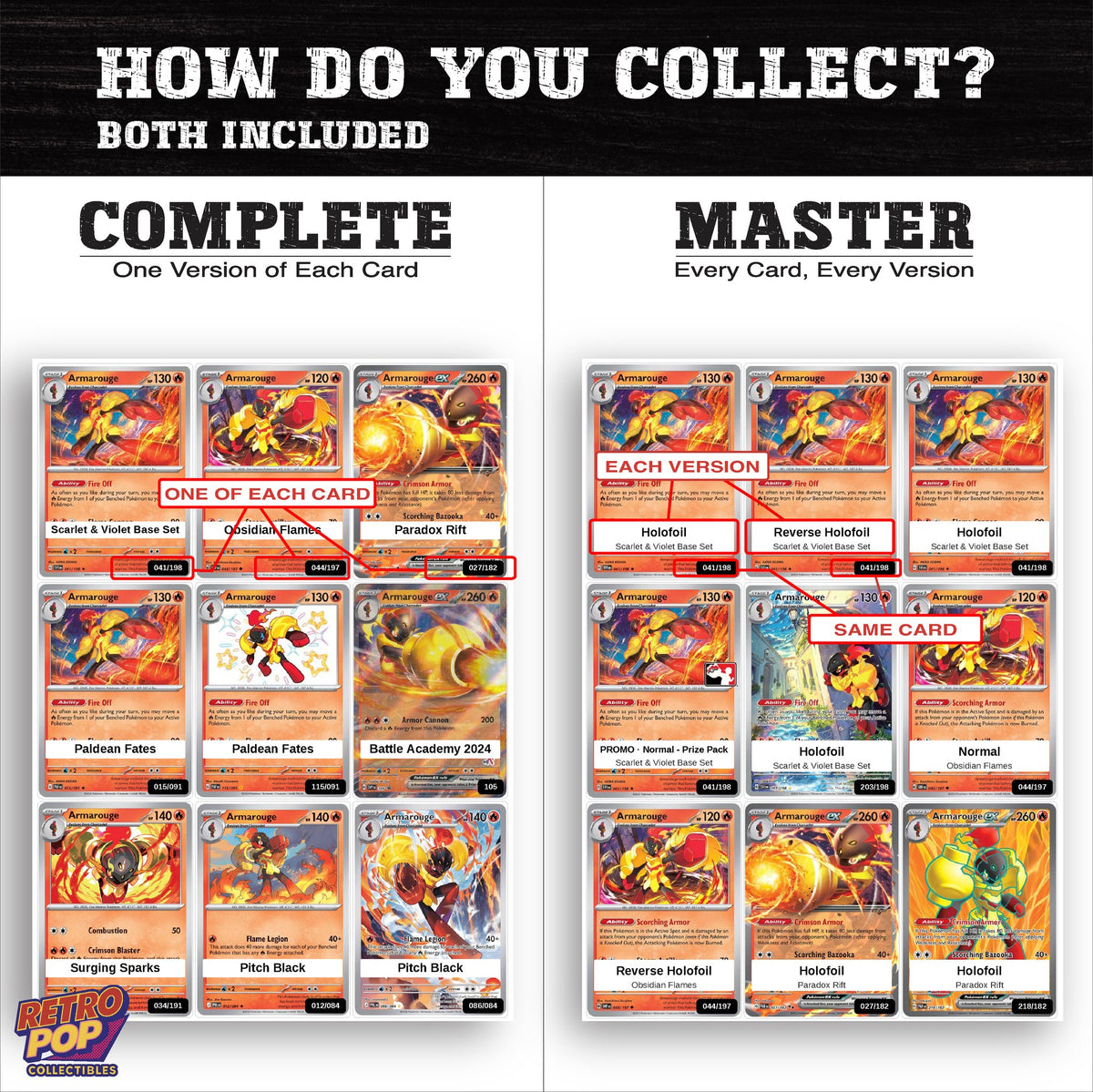 Complete Set vs Master Set versions of the Armarouge binder placeholders
