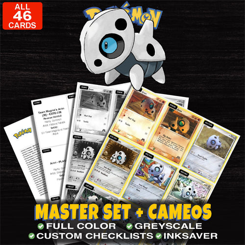 Every Aron Pokemon card ever made - master set binder placeholders with Aron