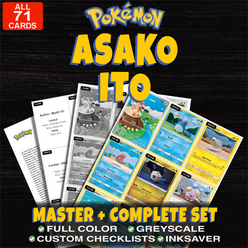 Every Asako Ito Pokemon card ever made - master set binder placeholders with the Black Bolt Audino