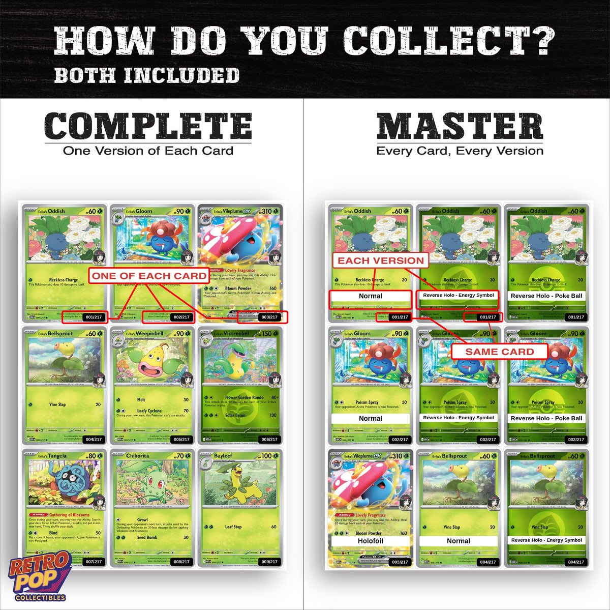 Complete Set vs Master Set versions of Ascended Heroes binder placeholders