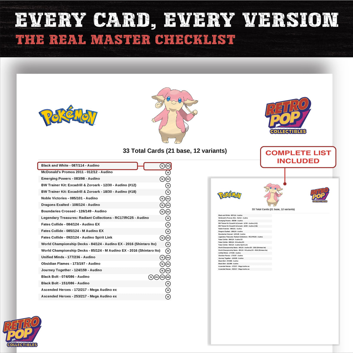 Audino master set checklist PDF preview - every card listed