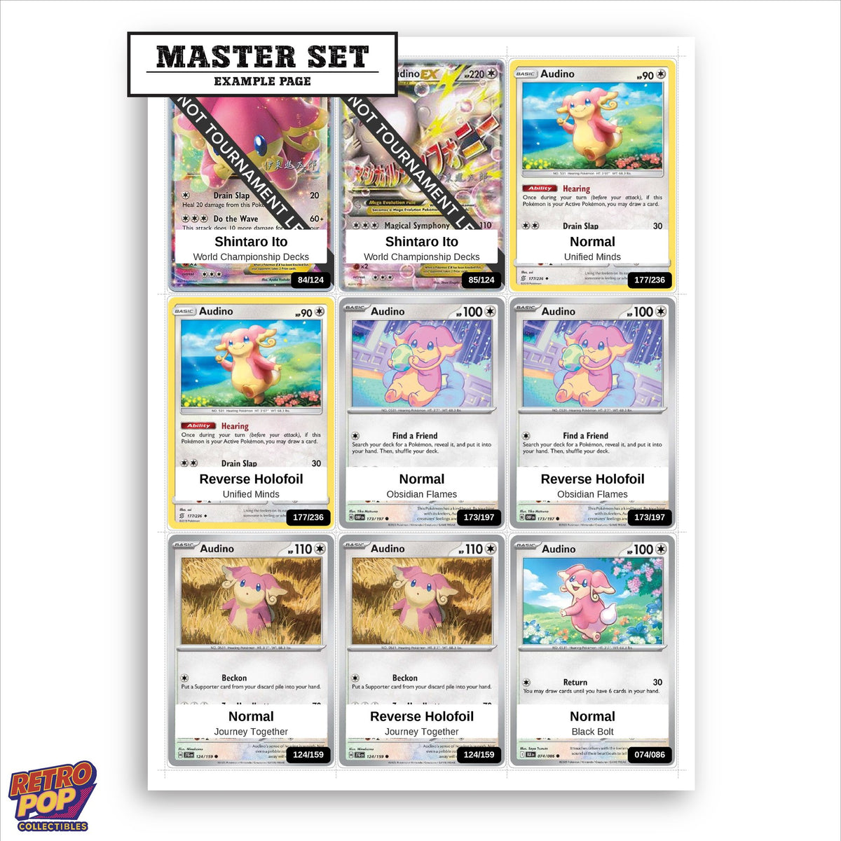 Printed Audino Pokemon placeholders in binder - real photo 1