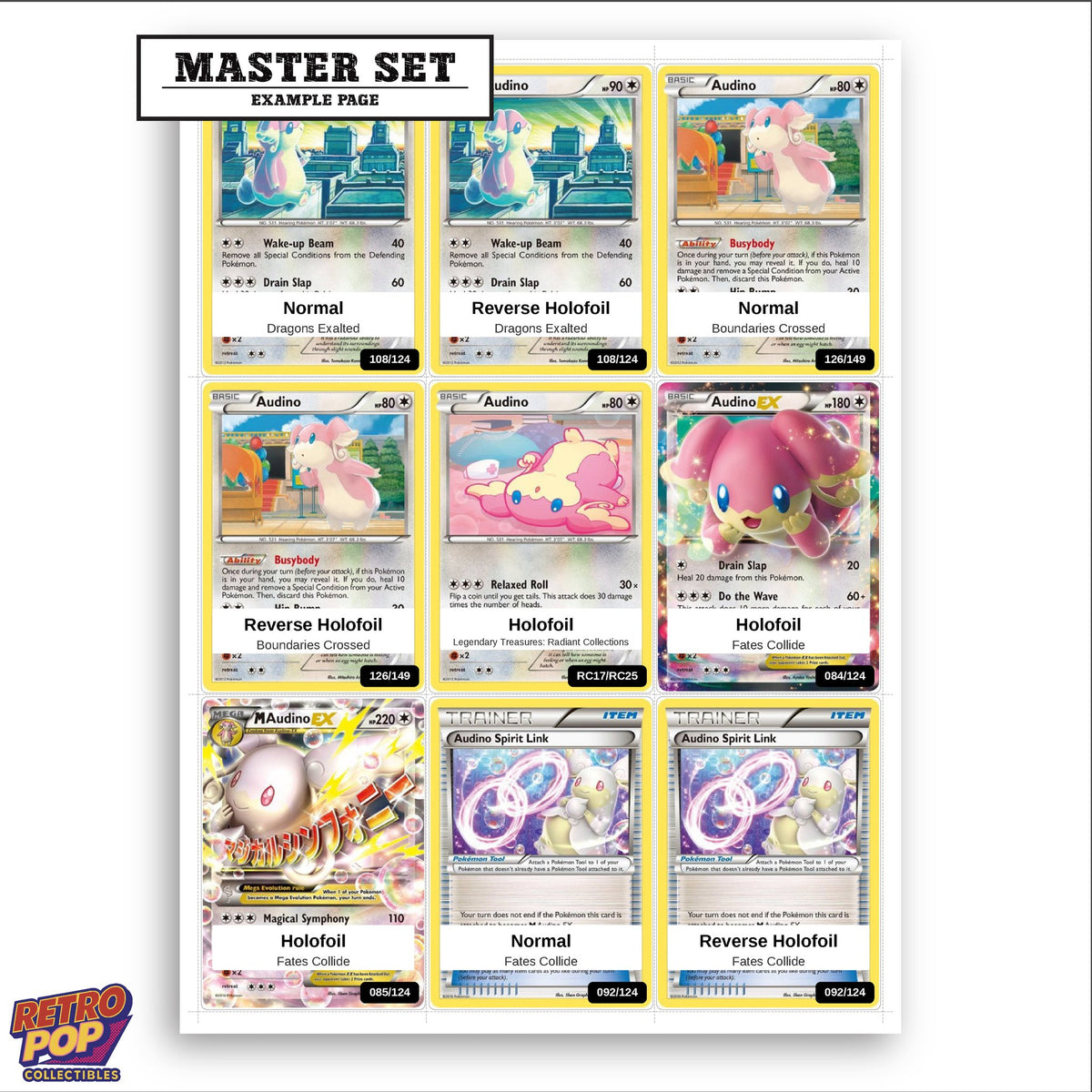 Printed Audino Pokemon placeholders in binder - real photo 3