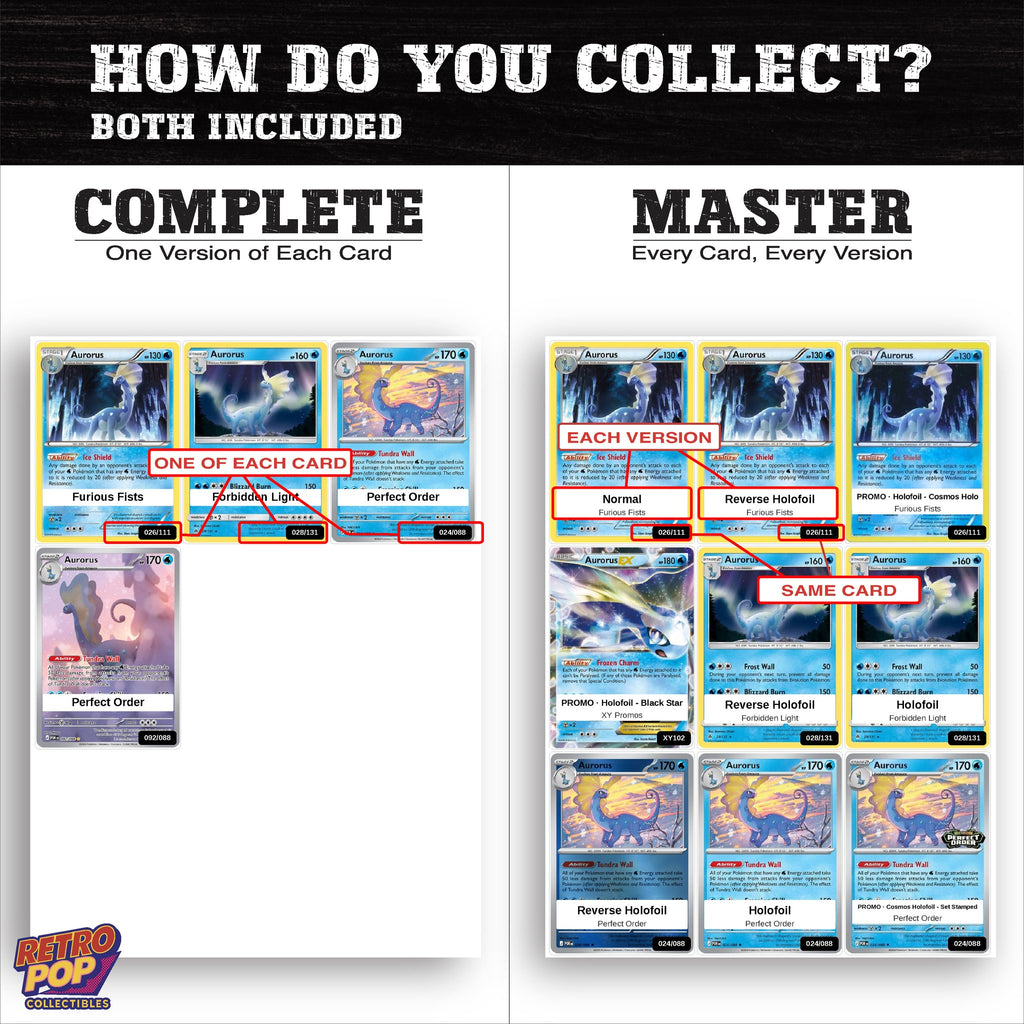 Complete Set vs Master Set versions of the Aurorus binder placeholders