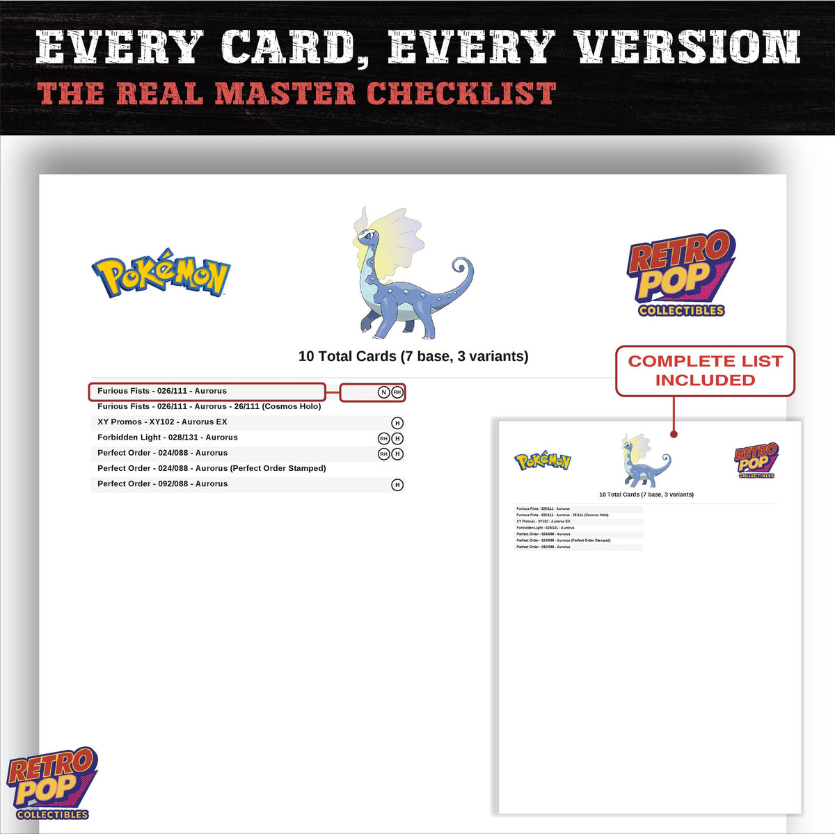 Aurorus master set checklist PDF preview - every card listed