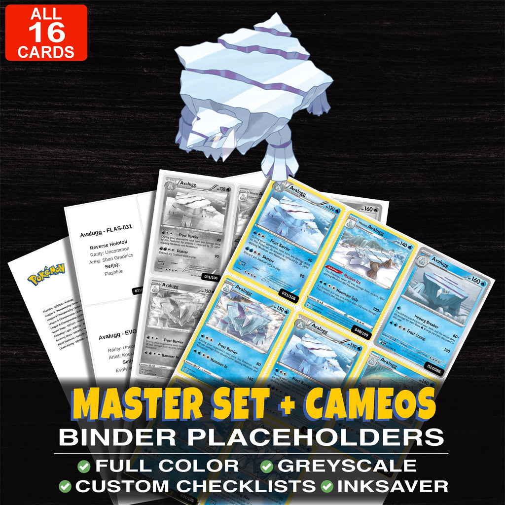 Every Avalugg Pokemon card ever made - master set binder placeholders with Avalugg