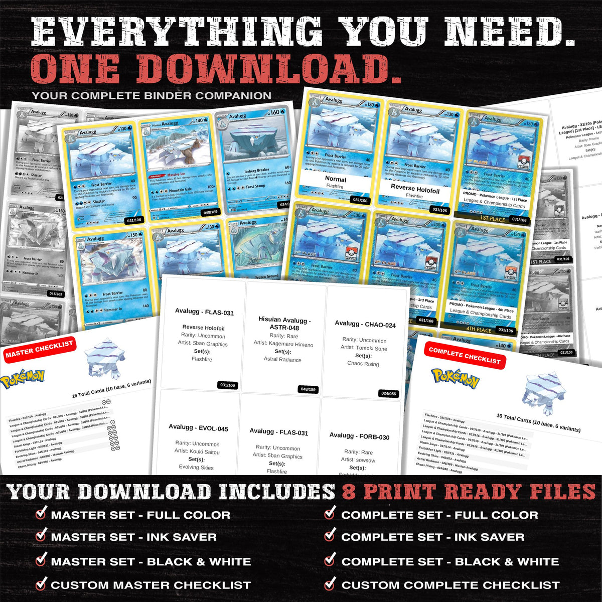 Everything included in the Avalugg master set download - 8 PDF files