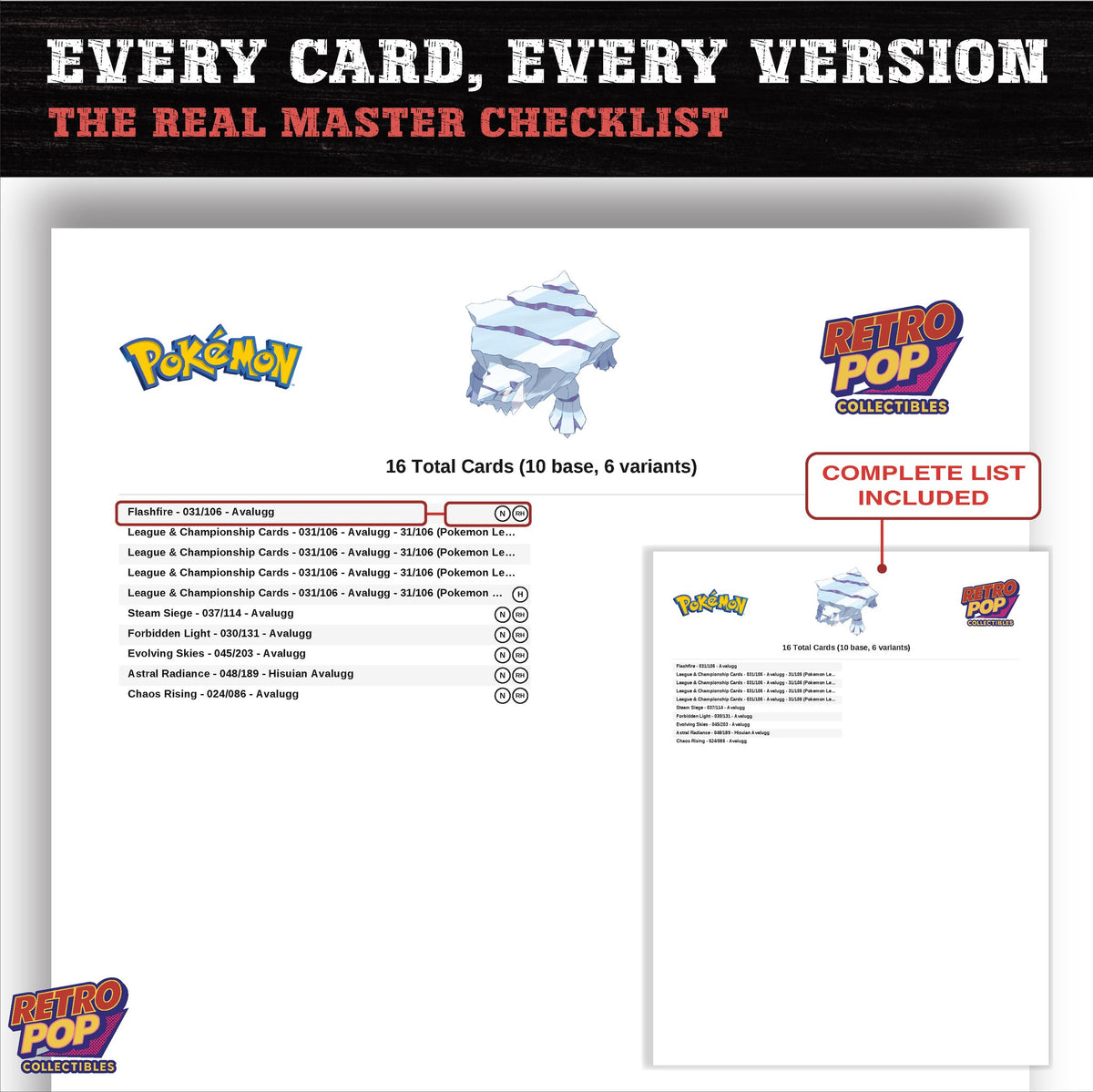 Avalugg master set checklist PDF preview - every card listed