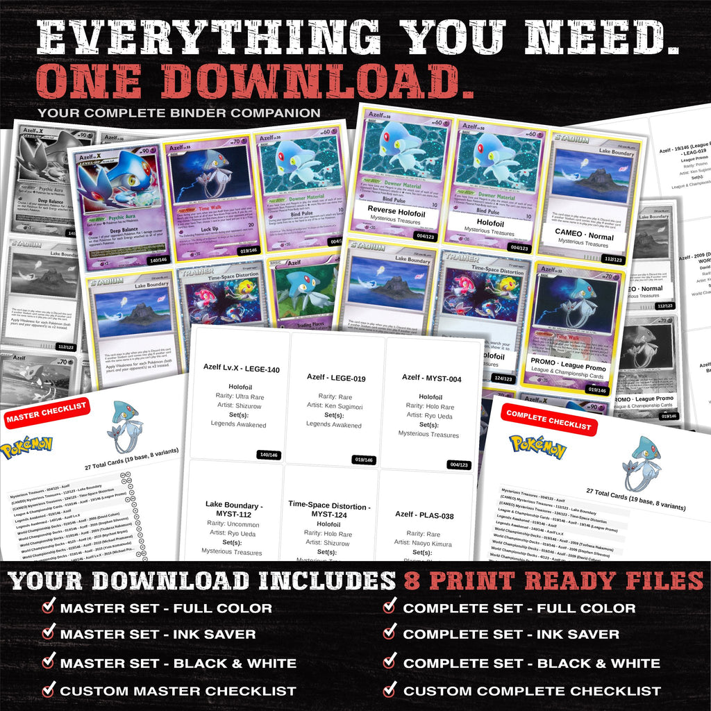 Everything included in the Azelf master set download - 8 PDF files