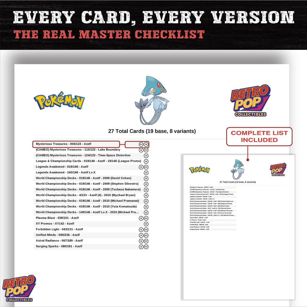 Azelf master set checklist PDF preview - every card listed
