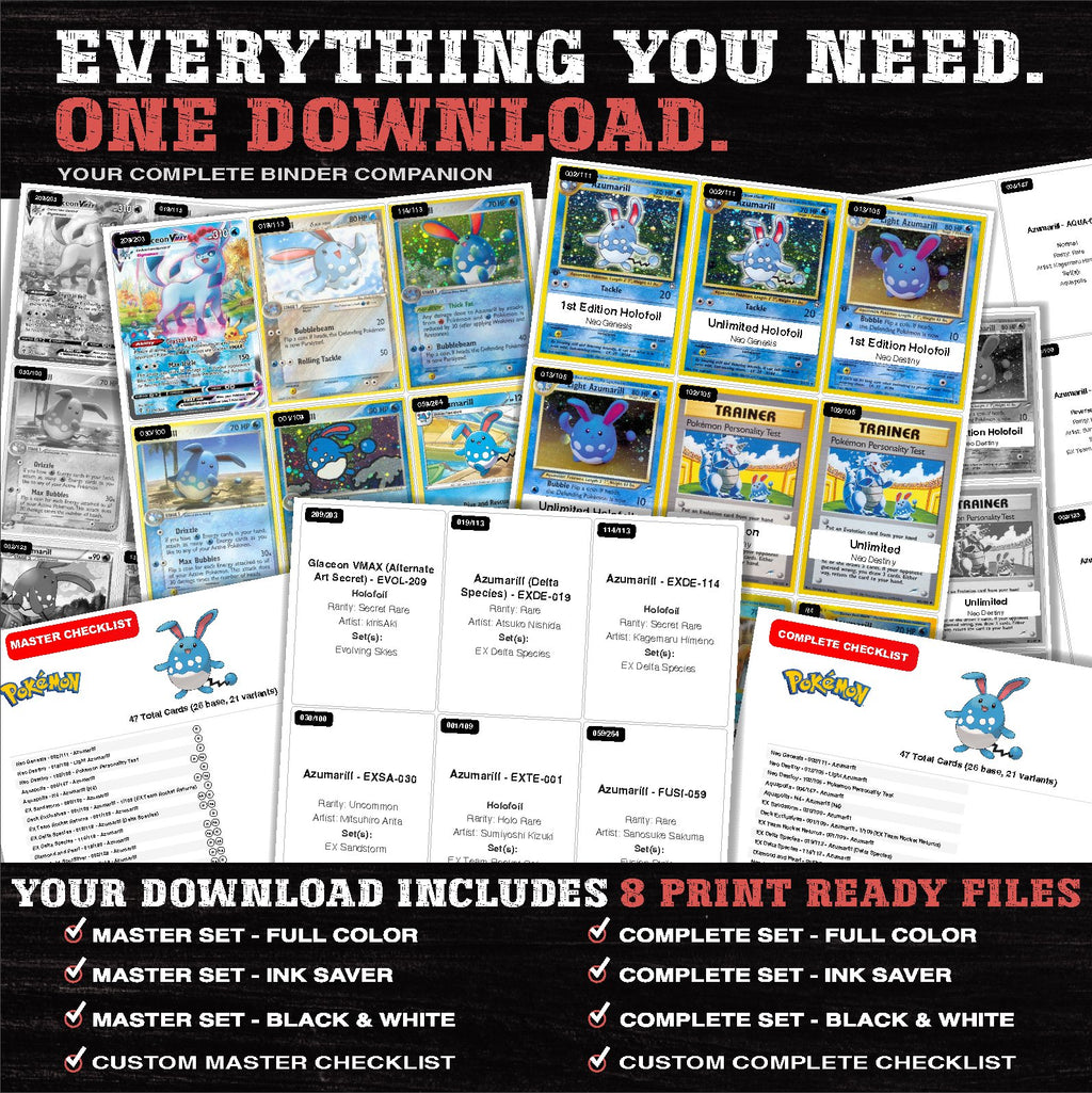 Everything included in the Azumarill master set download - 8 PDF files