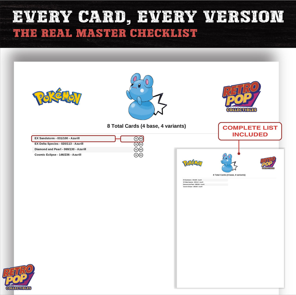 Azurill master set checklist PDF preview - every card listed