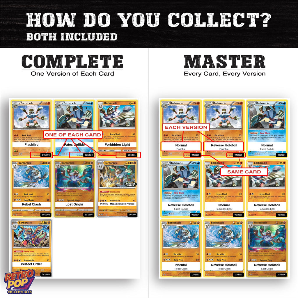 Complete Set vs Master Set versions of the Barbaracle binder placeholders