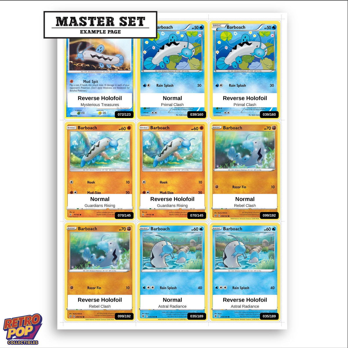 Printed Barboach Pokemon placeholders in binder - real photo 3