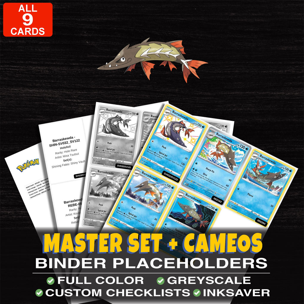 Every Barraskewda Pokemon card ever made - master set binder placeholders with Barraskewda